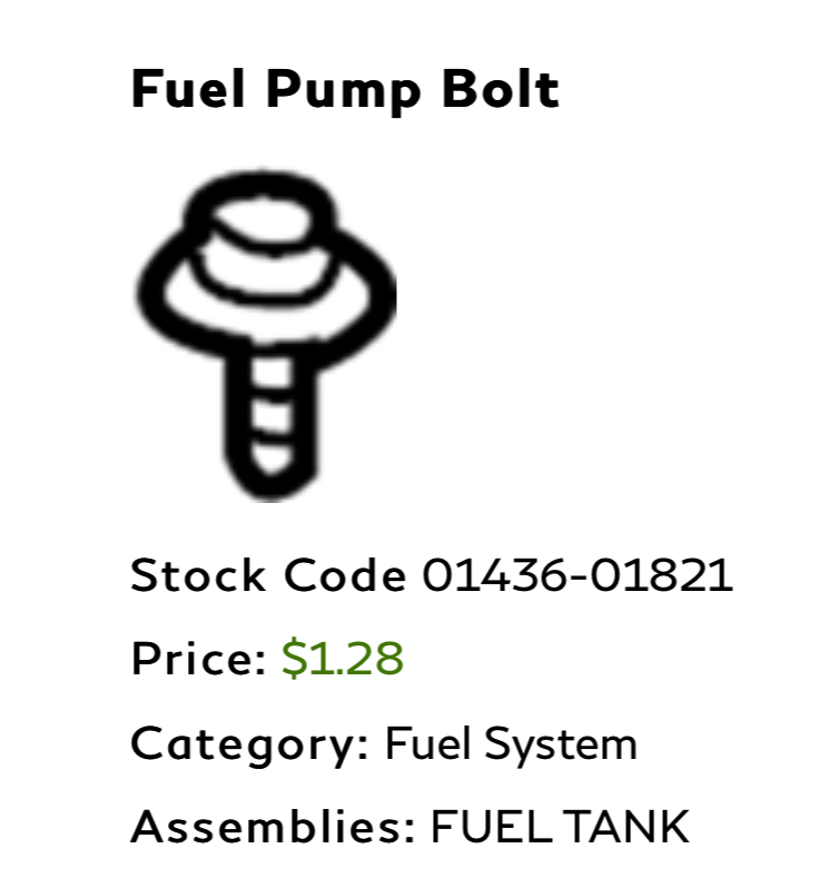Figure 5a. Fuel pump retainer bolt part number 01436-01821