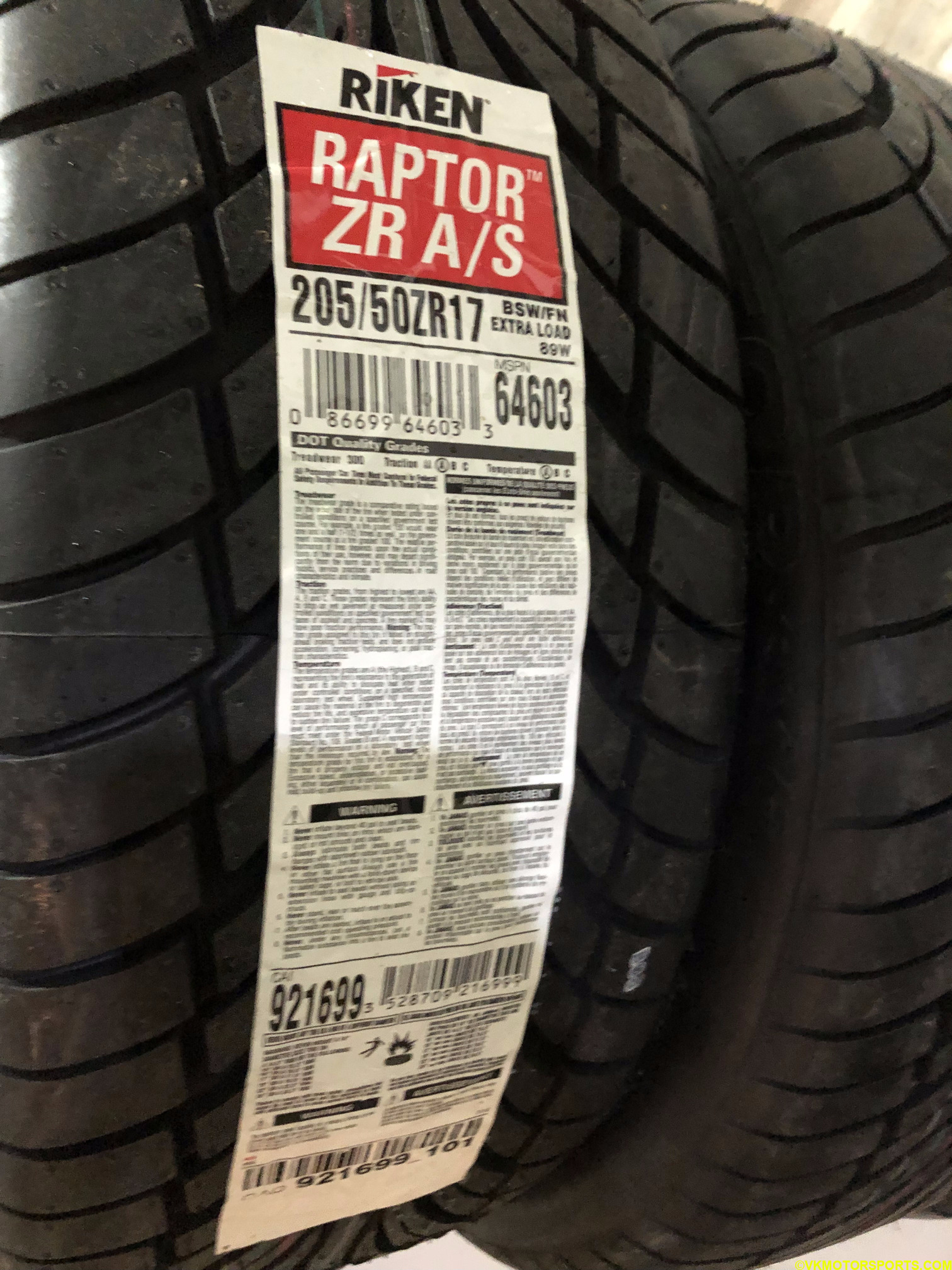 Figure 3. 205/50ZR17 Front tires